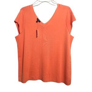 Talbots Woman Coral Orange Cap Sleeve Knit Shirt Size 2X Petite NWT